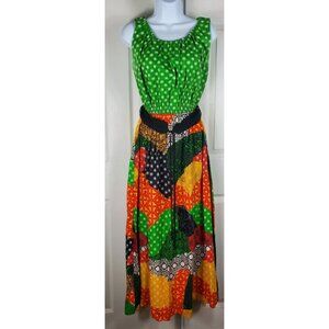 Vintage 70s Hippie Boho Festival Dress Multicolor Patchwork Cardinal Cotton Co.